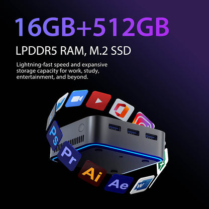 Blackview MP80 Mini PC, Intel N95 4 Cores Up to 3.4GHz, 16GB LPDDR5 RAM 512GB SSD, 3*HDMI Triple Screen Display, 2.4/5GHz Dual-band WiFi Bluetooth 4.2, 3*USB 3.0, 2*RJ45, 1*3.5mm HP/MIC TRRS