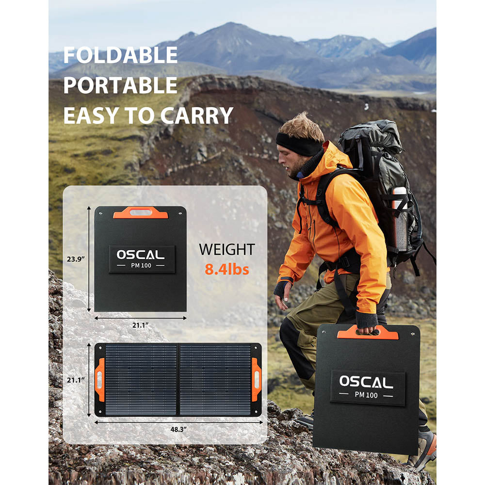 Blackview Oscal PM100 Foldable Solar Panel, IP65 Waterproof, with Type-C QC3.0, USB Output and 5-in-1 Cable