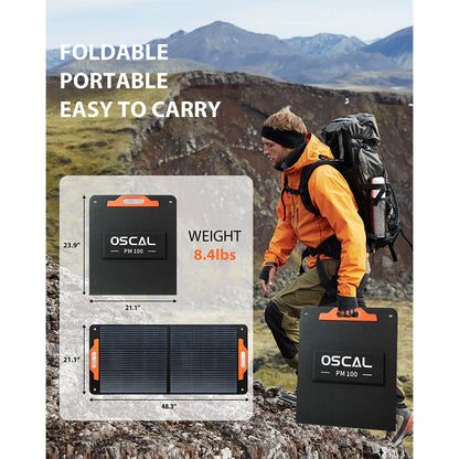 Blackview Oscal PM100 Foldable Solar Panel, IP65 Waterproof, with Type-C QC3.0, USB Output and 5-in-1 Cable