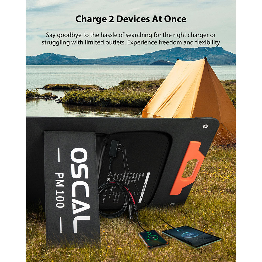 Blackview Oscal PM100 Foldable Solar Panel, IP65 Waterproof, with Type-C QC3.0, USB Output and 5-in-1 Cable