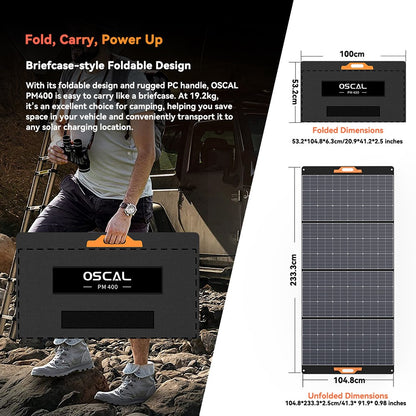 Blackview Oscal PM400 400W Foldable Solar Panel, Adjustable Kickstand, ≥22.7% Solar Conversion Efficiency, ETFE Material