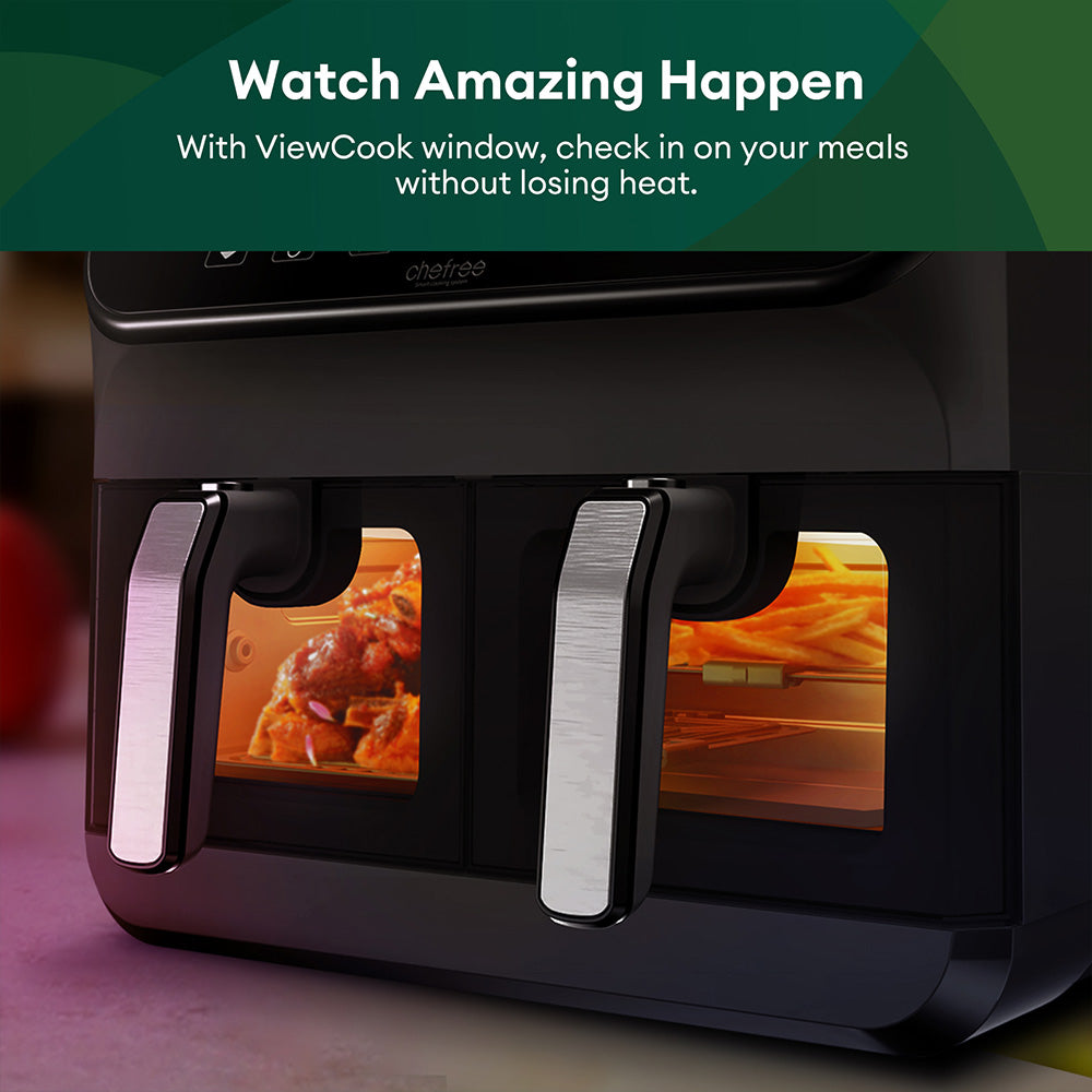 CHEFREE AFW20 Dual Air Fryer, with Viewing Window, 8L Family Sized, Nonstick, 8-in-1 Smart Programmes, Dishwasher Safe, Roast, Grill, Bake &amp; Dehydrate