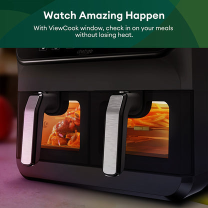 CHEFREE AFW20 Dual Air Fryer, with Viewing Window, 8L Family Sized, Nonstick, 8-in-1 Smart Programmes, Dishwasher Safe, Roast, Grill, Bake &amp; Dehydrate