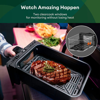 CHEFREE AFW20 Dual Air Fryer, with Viewing Window, 8L Family Sized, Nonstick, 8-in-1 Smart Programmes, Dishwasher Safe, Roast, Grill, Bake &amp; Dehydrate