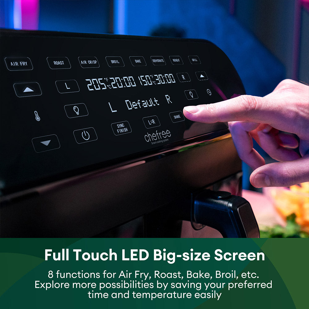 CHEFREE AFW20 Dual Air Fryer, with Viewing Window, 8L Family Sized, Nonstick, 8-in-1 Smart Programmes, Dishwasher Safe, Roast, Grill, Bake &amp; Dehydrate