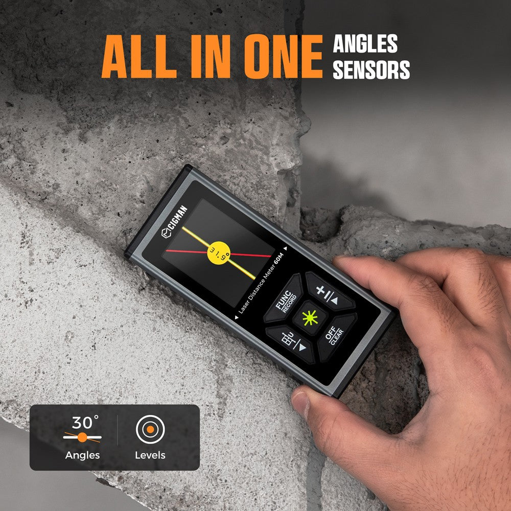 CIGMAN CD-60G 393ft/120M Bilateral Green Laser Measure, with Ft/in/M Multiple Units, Rechargeable 850mAh Battery