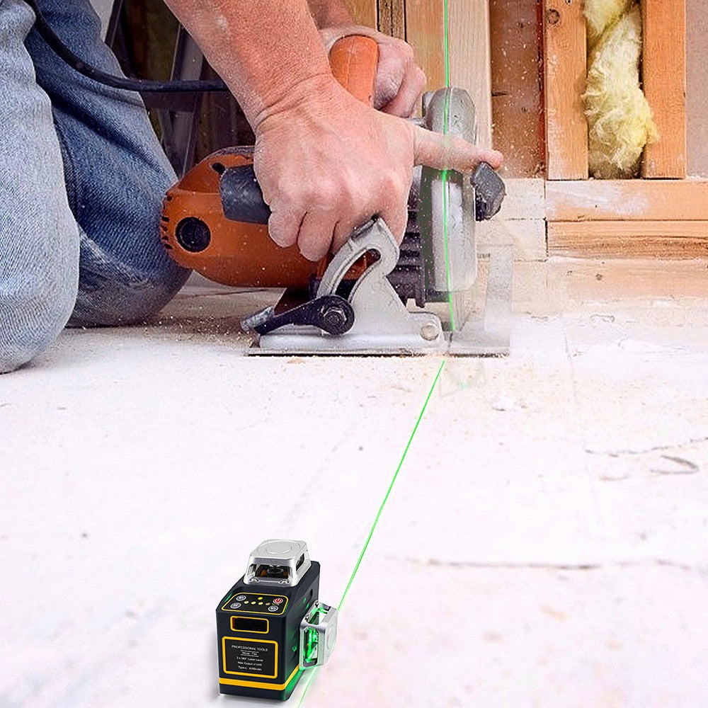 CIGMAN CM-701 3x360° Self Leveling Laser Level, 100ft 3D Green Cross Line, Rechargeable Battery, Remote Control