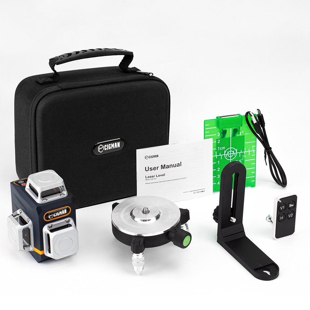 CIGMAN CM-701 3x360° Self Leveling Laser Level, 100ft 3D Green Cross Line, Rechargeable Battery, Remote Control