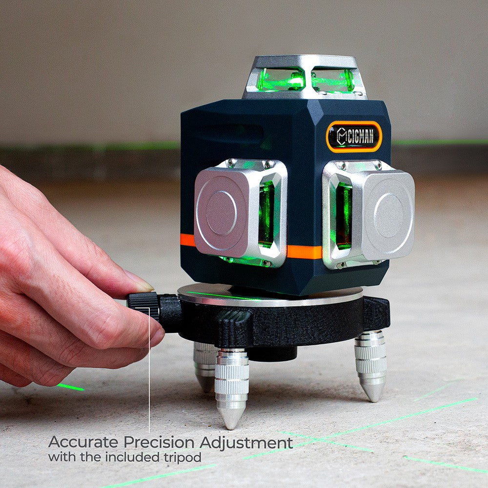 CIGMAN CM-701 3x360° Self Leveling Laser Level, 100ft 3D Green Cross Line, Rechargeable Battery, Remote Control