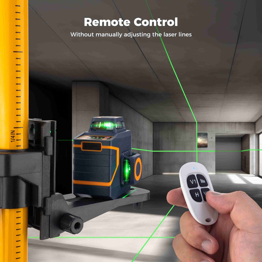 CIGMAN CM-701SE 3x360° 12 Lines Laser Level, Self Leveling, 3D Green Cross Line, with Remote Controller and Magnetic L-Shaped Bracket, Up to 50m Working Distance, IP54 Water &amp; Dust Proof