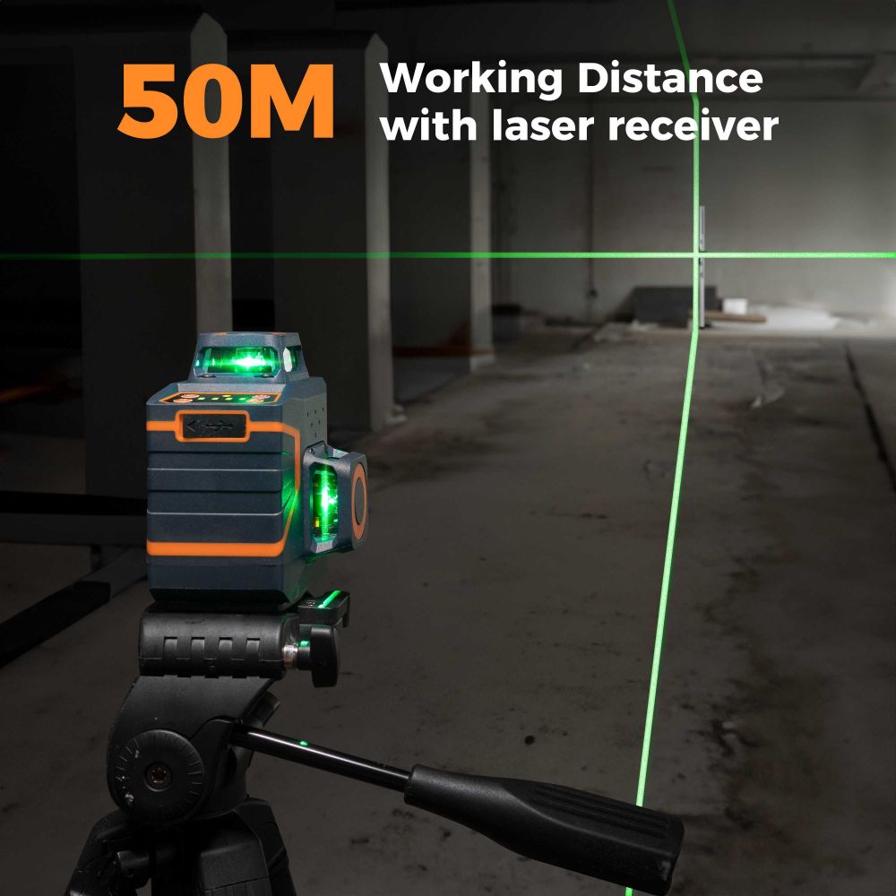 CIGMAN CM-701SE 3x360° 12 Lines Laser Level, Self Leveling, 3D Green Cross Line, with Remote Controller and Magnetic L-Shaped Bracket, Up to 50m Working Distance, IP54 Water &amp; Dust Proof