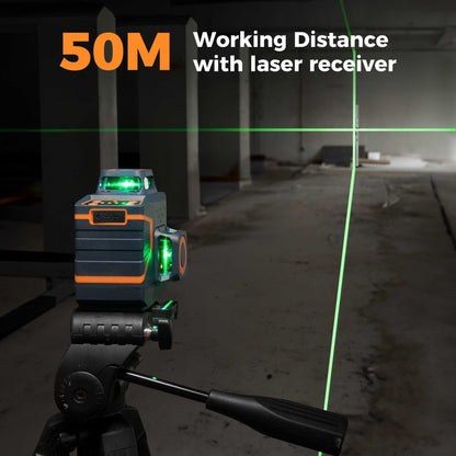 CIGMAN CM-701SE 3x360° 12 Lines Laser Level, Self Leveling, 3D Green Cross Line, with Remote Controller and Magnetic L-Shaped Bracket, Up to 50m Working Distance, IP54 Water &amp; Dust Proof