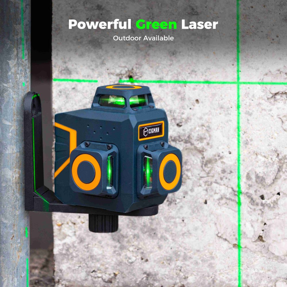 CIGMAN CM-701SE 3x360° 12 Lines Laser Level, Self Leveling, 3D Green Cross Line, with Remote Controller and Magnetic L-Shaped Bracket, Up to 50m Working Distance, IP54 Water &amp; Dust Proof