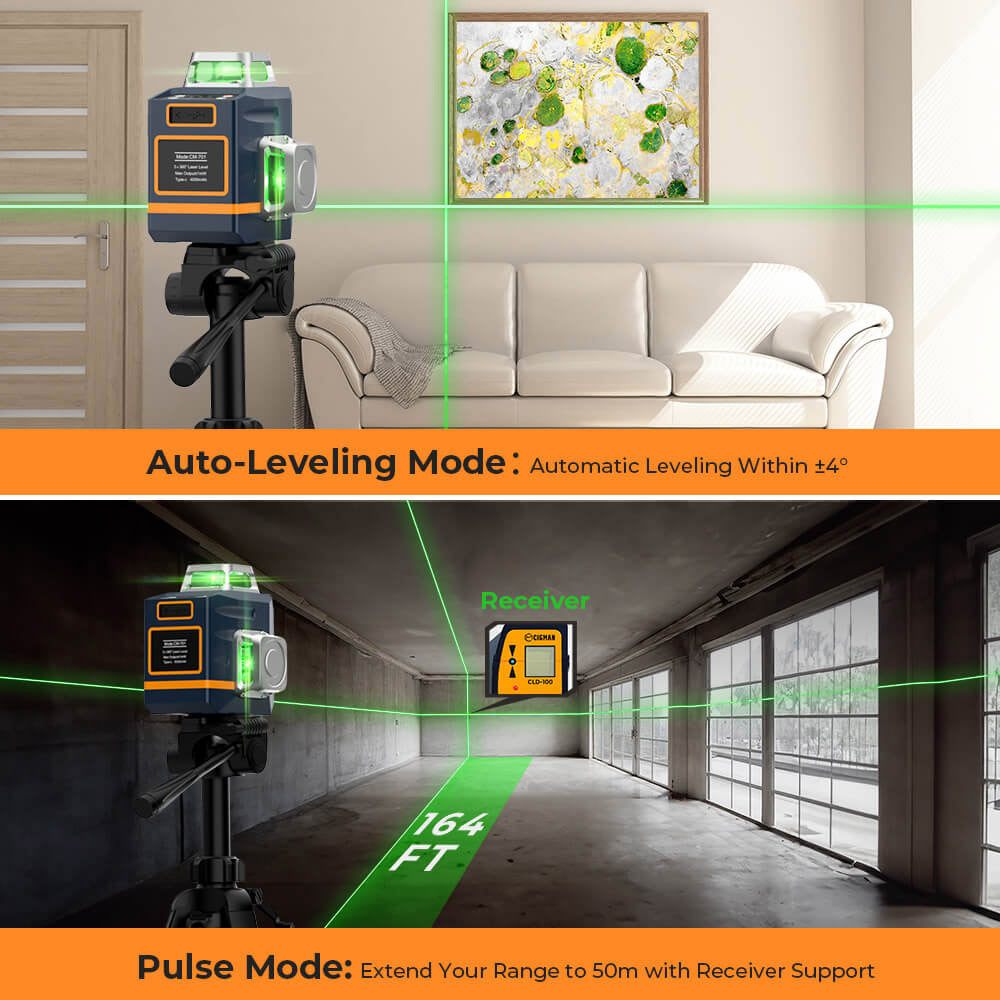 CIGMAN CM-701T 3x360° Laser Level with 1.5m Tripod, Remote Control, Self-Leveling, 4000mAh Battery