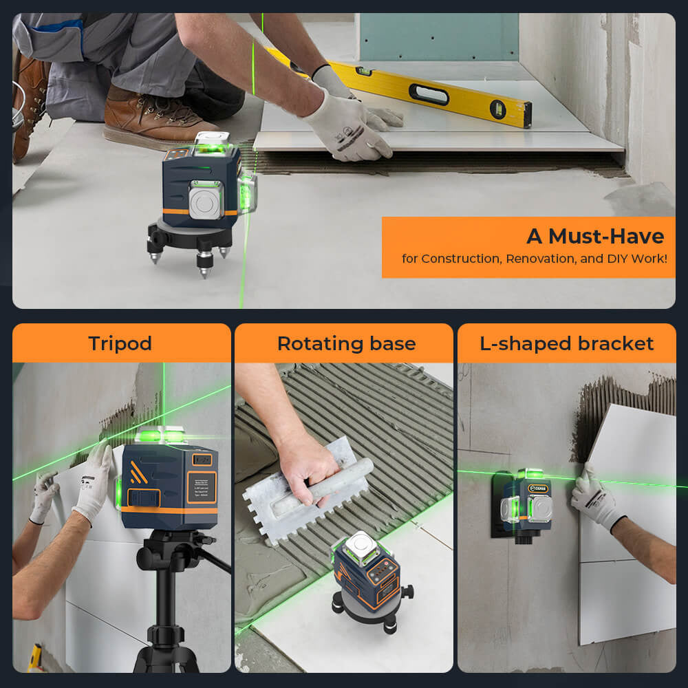 CIGMAN CM-701T 3x360° Laser Level with 1.5m Tripod, Remote Control, Self-Leveling, 4000mAh Battery