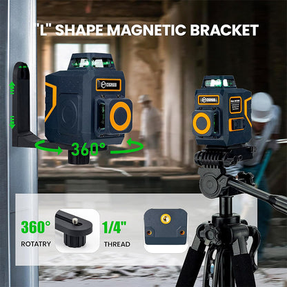 CIGMAN CM-720SE 2x360° 8 Lines Laser Level, Green Cross Line, Self Leveling, IP54 Drip &amp; Dust Proof, with Type-C Rechargeable, Magnetic L-Shaped Base
