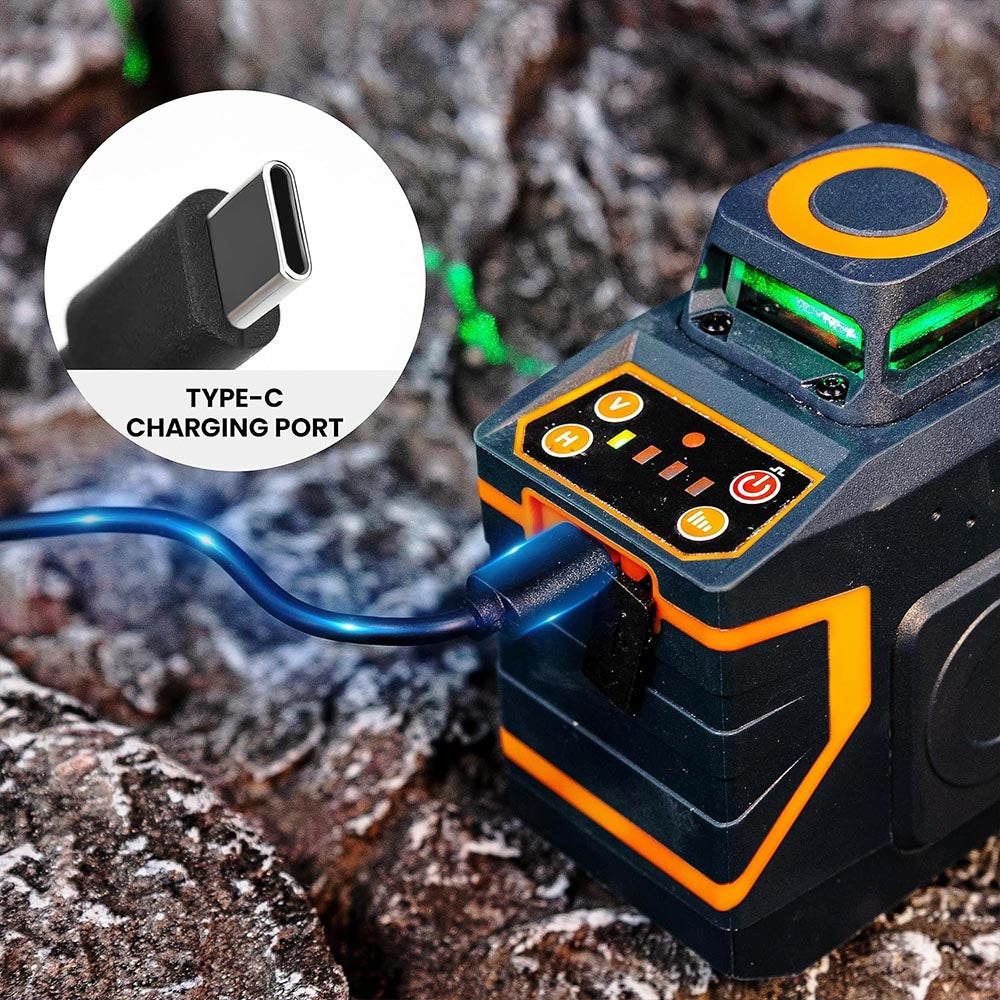 CIGMAN CM-720SE 2x360° 8 Lines Laser Level, Green Cross Line, Self Leveling, IP54 Drip &amp; Dust Proof, with Type-C Rechargeable, Magnetic L-Shaped Base