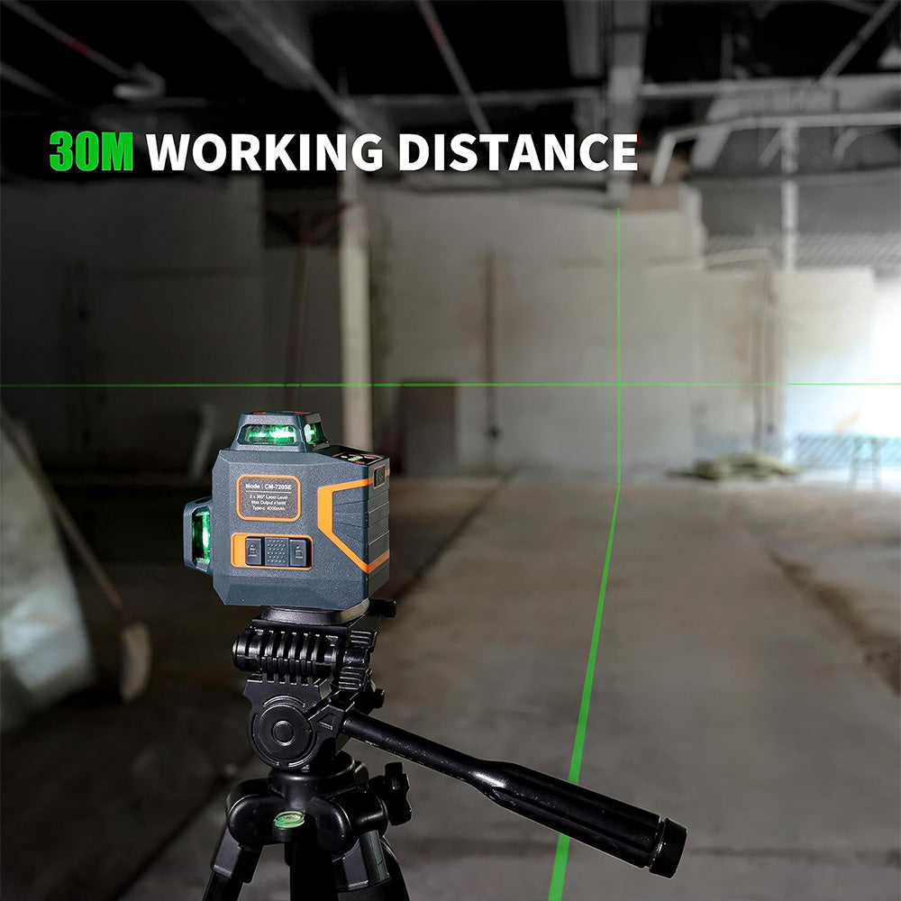 CIGMAN CM-720SE 2x360° 8 Lines Laser Level, Green Cross Line, Self Leveling, IP54 Drip &amp; Dust Proof, with Type-C Rechargeable, Magnetic L-Shaped Base