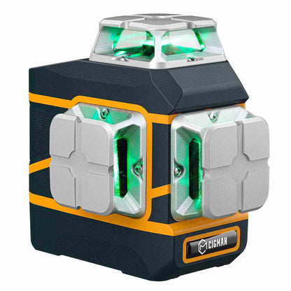 CIGMAN CM-801 3x360° Self Leveling Laser Level, 3D Green Cross Line, IP54, with Dual Rechargeable Batteries, Remote Controller and Magnetic L-Shaped Bracket