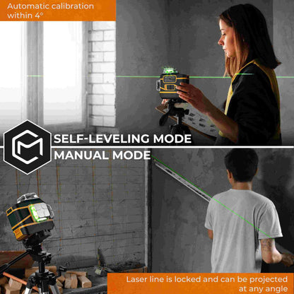 CIGMAN CM-801 3x360° Self Leveling Laser Level, 3D Green Cross Line, IP54, with Dual Rechargeable Batteries, Remote Controller and Magnetic L-Shaped Bracket