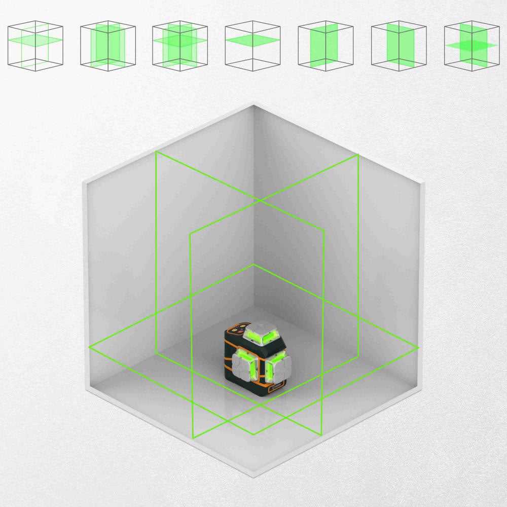 CIGMAN CM-801 3x360° Self Leveling Laser Level, 3D Green Cross Line, IP54, with Dual Rechargeable Batteries, Remote Controller and Magnetic L-Shaped Bracket