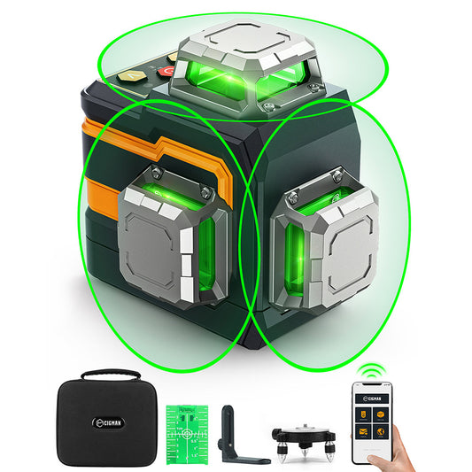 CIGMAN CM-S01 12 Lines Laser Level, With APP Control, 3x360°, Self-leveling &amp; Manual Mode, Stepless Dimming, 30h Max. Usage Time, IP54 Waterproof