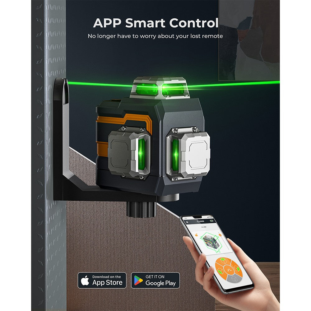 CIGMAN CM-S01 12 Lines Laser Level, With APP Control, 3x360°, Self-leveling &amp; Manual Mode, Stepless Dimming, 30h Max. Usage Time, IP54 Waterproof
