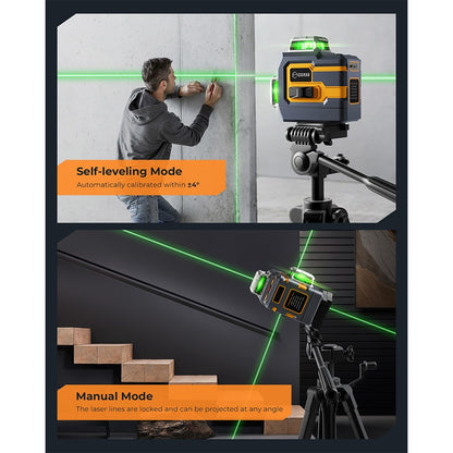 CIGMAN CM-S01 12 Lines Laser Level, With APP Control, 3x360°, Self-leveling &amp; Manual Mode, Stepless Dimming, 30h Max. Usage Time, IP54 Waterproof