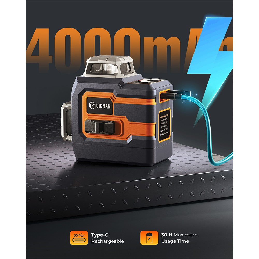 CIGMAN CM-S01 12 Lines Laser Level, With APP Control, 3x360°, Self-leveling &amp; Manual Mode, Stepless Dimming, 30h Max. Usage Time, IP54 Waterproof