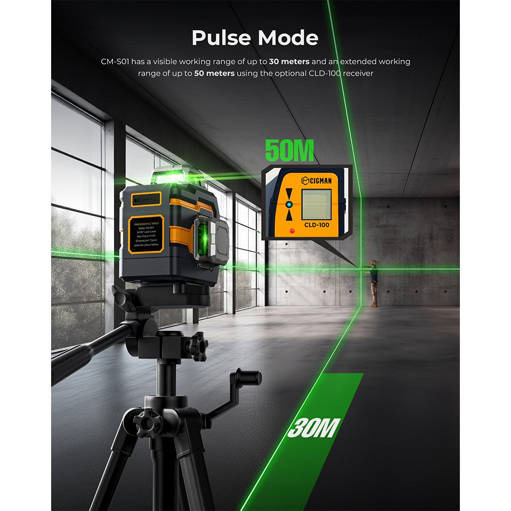CIGMAN CM-S01 12 Lines Laser Level, With APP Control, 3x360°, Self-leveling &amp; Manual Mode, Stepless Dimming, 30h Max. Usage Time, IP54 Waterproof