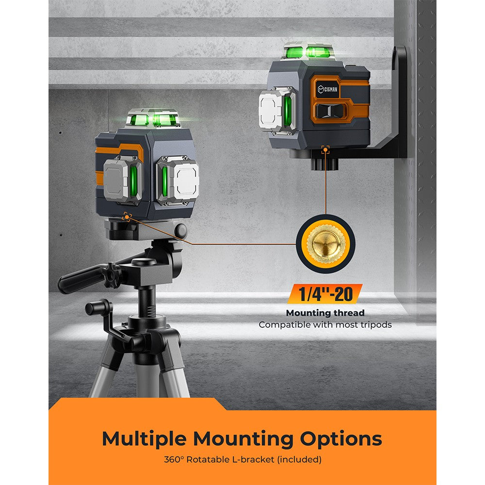 CIGMAN CM-S01 12 Lines Laser Level, With APP Control, 3x360°, Self-leveling &amp; Manual Mode, Stepless Dimming, 30h Max. Usage Time, IP54 Waterproof