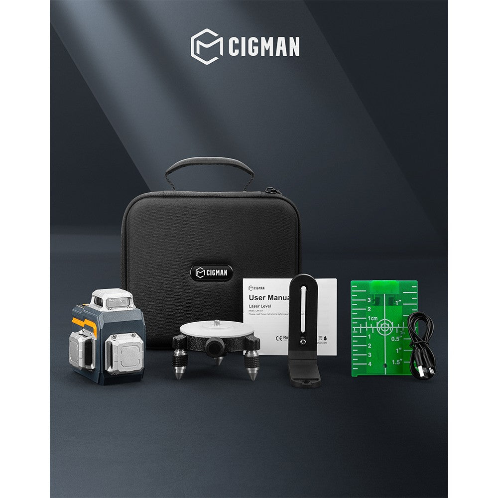 CIGMAN CM-S01 12 Lines Laser Level, With APP Control, 3x360°, Self-leveling &amp; Manual Mode, Stepless Dimming, 30h Max. Usage Time, IP54 Waterproof