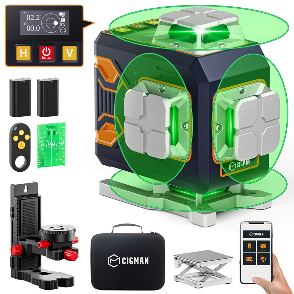 CIGMAN CM-S02 4x360° 16 Lines Laser Level, APP Control, LCD Screen, 40H Ultra Running Time