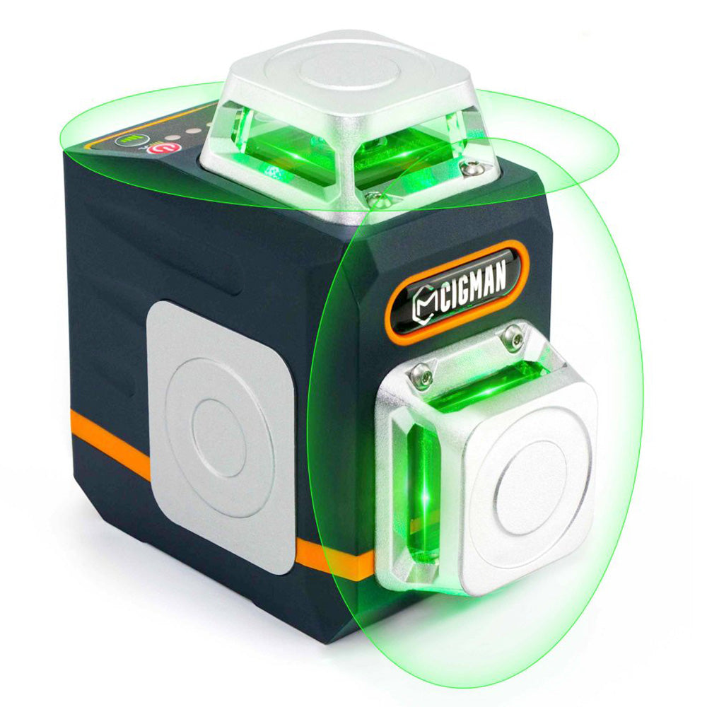 CIGMAN CM720 2 x 360° 8 Line Laser Level, Green Cross Line, Self Leveling, with Remote Controller, Type-C Rechargeable, Magnetic Rotating Stand, IP45 Water &amp; Dust Proof, 100ft Working Range