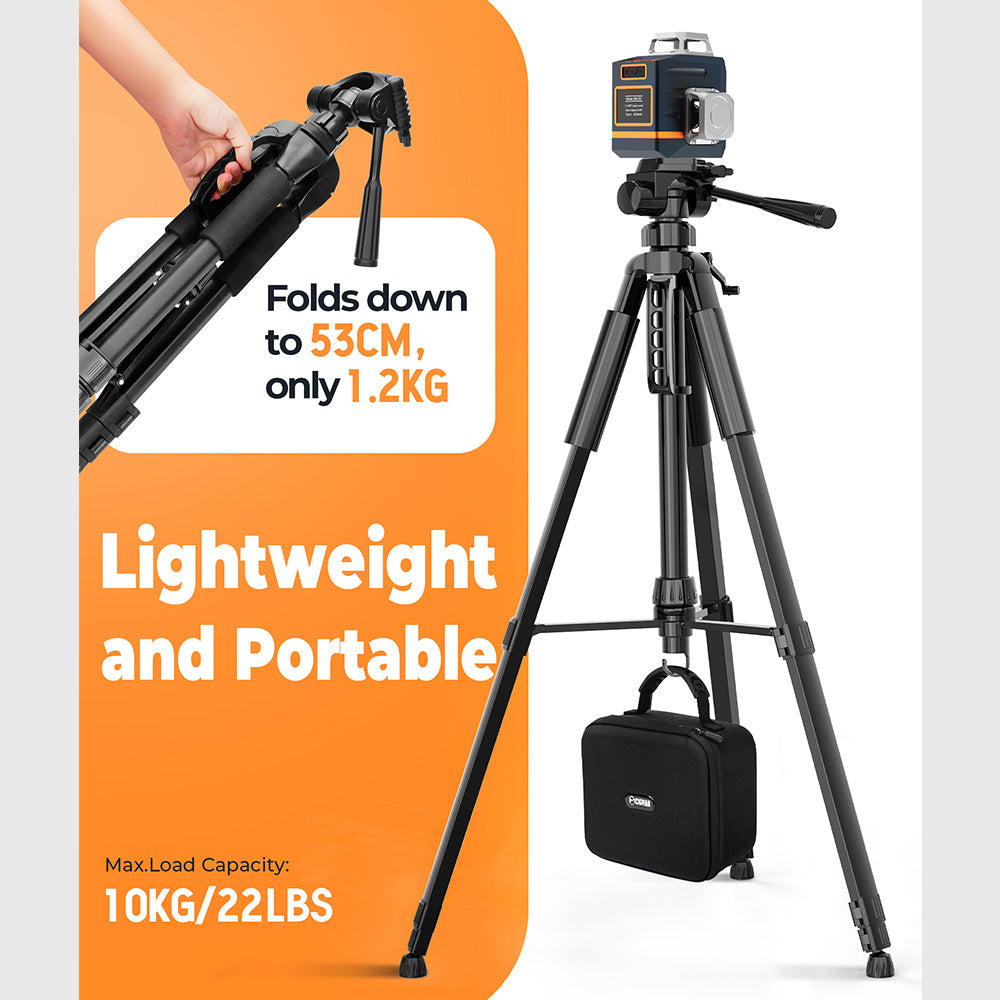 CIGMAN CTP01 1.5m/59inch Laser Level Tripod, with 3-Way Swivel Pan Head and Phone Holder, Quick Release Plate with 1/4" Screw Mount &amp; 5/8" UNF Adapter Nut