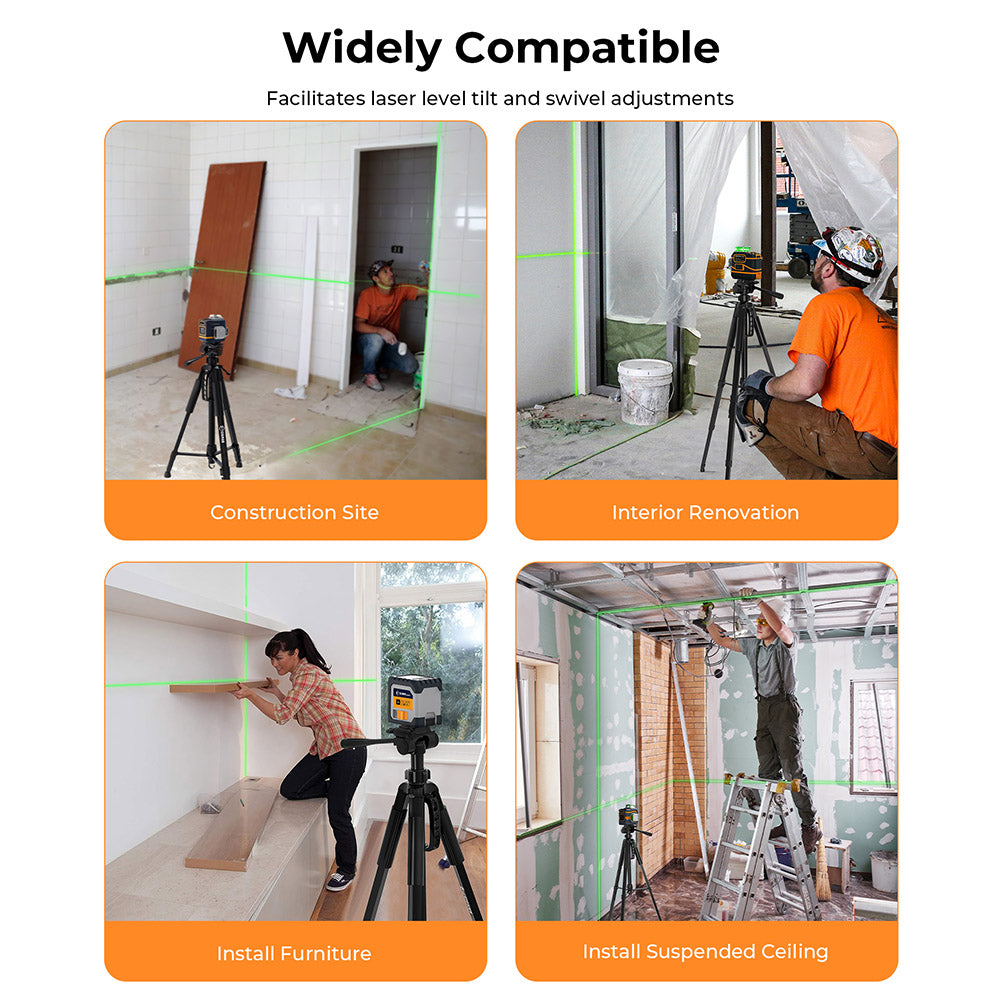 CIGMAN CTP01 1.5m/59inch Laser Level Tripod, with 3-Way Swivel Pan Head and Phone Holder, Quick Release Plate with 1/4" Screw Mount &amp; 5/8" UNF Adapter Nut