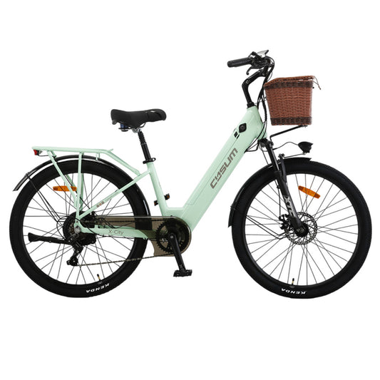 CYSUM X-city Electric Bike, 250W Motor, 48V 10.4Ah Battery, 26*1.95 inch Tires, 25km/h Max Speed, 80km Range, Mechanical Disc Brake, Shimano 7-speed, LCD Display - Green