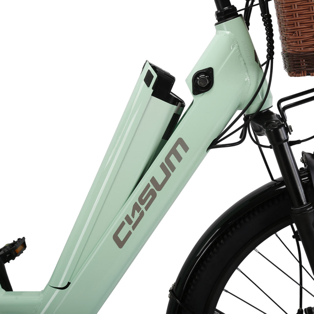 CYSUM X-city Electric Bike, 250W Motor, 48V 10.4Ah Battery, 26*1.95 inch Tires, 25km/h Max Speed, 80km Range, Mechanical Disc Brake, Shimano 7-speed, LCD Display - Green