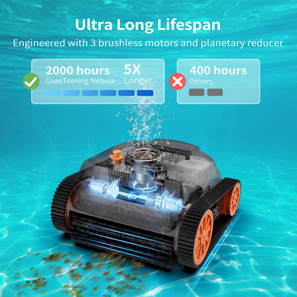 CoasTeering Nebula Cordless Robotic Pool Cleaner, 180min Runtime, Wall Climbing &amp; Waterline Cleaning, Brushless Motors, Smart Navigation, Cleaning Inground Pools up to 3229 Sq.ft
