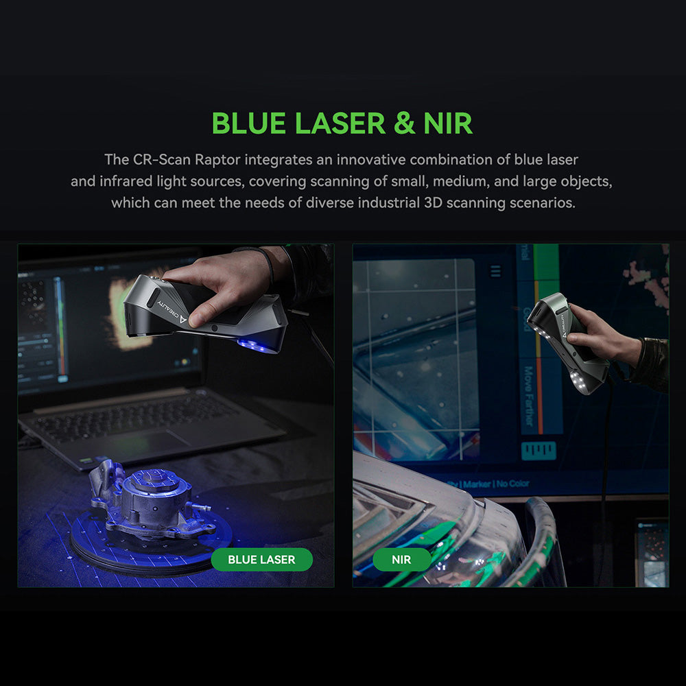 Creality Raptor 3D Scanner, Hybrid Blue Laser NIR, 60fps Scanning Speed, Objects Between 5-2000mm, 24-bit Full-Color Scan, 0.02mm Accuracy, Anti-shaking