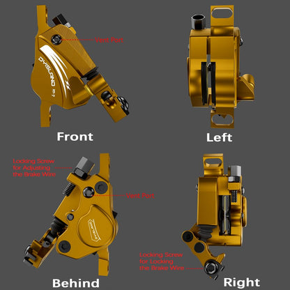 DYISLAND XT-7 Hydraulic Disc Brakes Calipers, Cable Actuated Front &amp; Rear Brake for MTB / Road Bike / Electric Bike - Yellow
