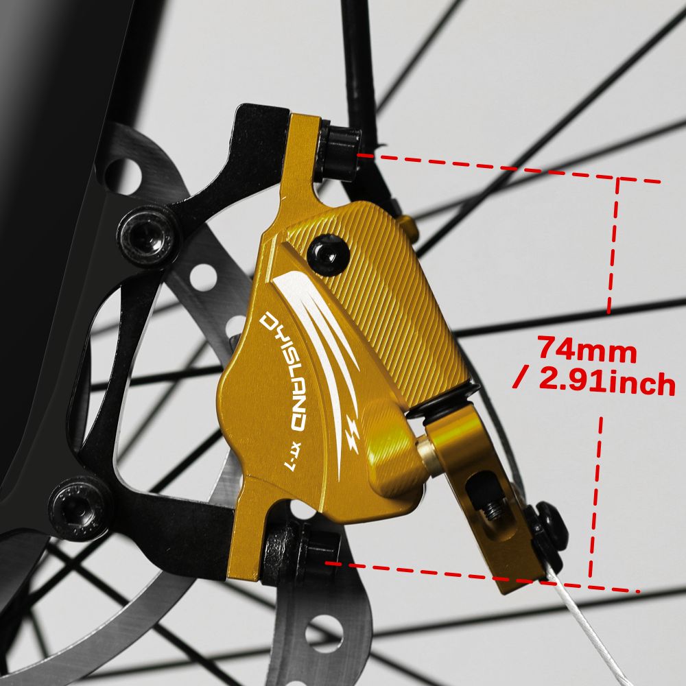 DYISLAND XT-7 Hydraulic Disc Brakes Calipers, Cable Actuated Front &amp; Rear Brake for MTB / Road Bike / Electric Bike - Yellow