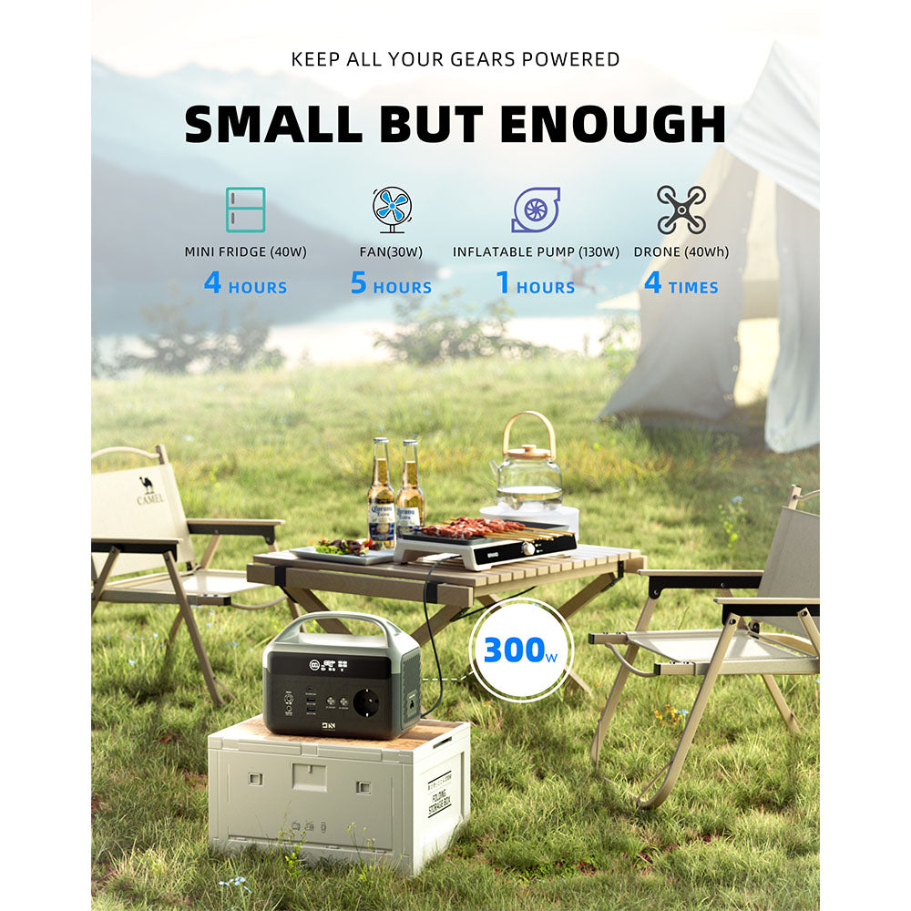 DaranEner NEOZ Portable Power Station, 300W 179.2Wh LiFePO4 Battery, LED Fashlight, 1.5hrs Fast Charging, Outdoor Solar Generator