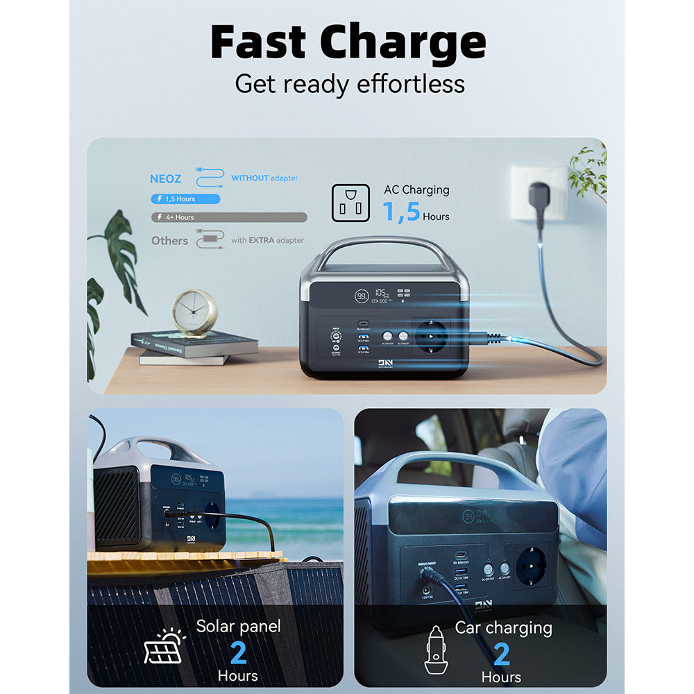 DaranEner NEOZ Portable Power Station, 300W 179.2Wh LiFePO4 Battery, LED Fashlight, 1.5hrs Fast Charging, Outdoor Solar Generator