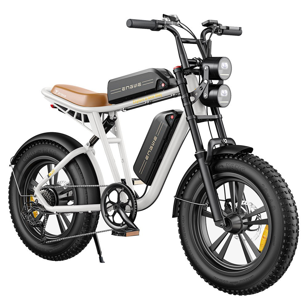 ENGWE M20 Dual Battery Mountain E-Bike 20*4.0 Inch Fat Tires 750W Brushless Motor 45km/h Max Speed  48V 2*13Ah Batteries Front &amp; Rear Disc Brakes Shimano 7-Speed Gear - White