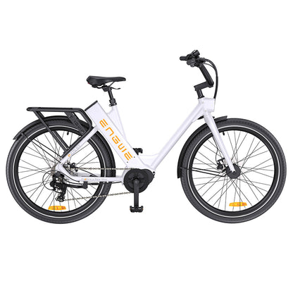 ENGWE P275 ST Urban Electric Bike, 250W Brushless Mid-drive Torque Sensor Motor, 36V 19.2Ah Removable Battery, 260km Max Range, Hydraulic Disc Brake, 27.5'' Spoke Tires, SHIMANO 9-speed - White