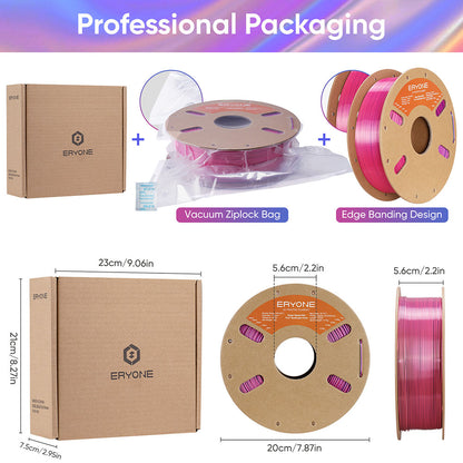 ERYONE High Speed Four-color Silk PLA Filament, 1kg - Cold Flame Nocturnal (Dark Purple &amp; Magenta &amp; Pink &amp; Sky Blue)