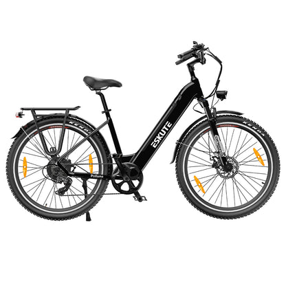 ESKUTE ES-28-LJ Electric Bike, 250W BAFANG Motor, 36V 20Ah Battery, 28*1.75' Tires, 25km/h Max Speed, 120km Range, SHIMANO 7-speed, Hydraulic Suspension Front Fork - Black