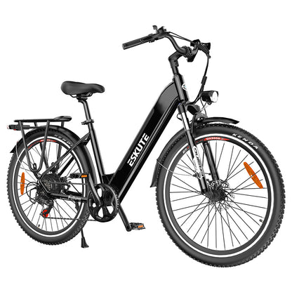 ESKUTE ES-28-LJ Electric Bike, 250W BAFANG Motor, 36V 20Ah Battery, 28*1.75' Tires, 25km/h Max Speed, 120km Range, SHIMANO 7-speed, Hydraulic Suspension Front Fork - Black