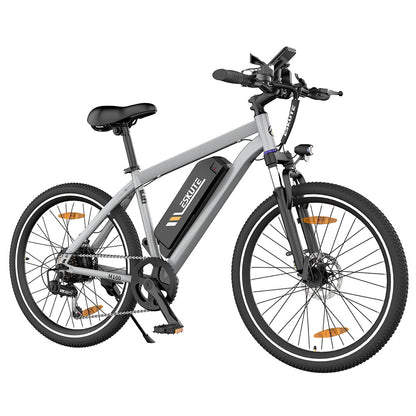 ESKUTE M100 Electric Bike, 250W Brushless Motor, 36V 10.4Ah Removable Battery, 27.5*1.95" Tires, 25km/h Max Speed, 30-55km Range, Disc Brakes, SHIMANO 7-speed, Front Suspension - Silver